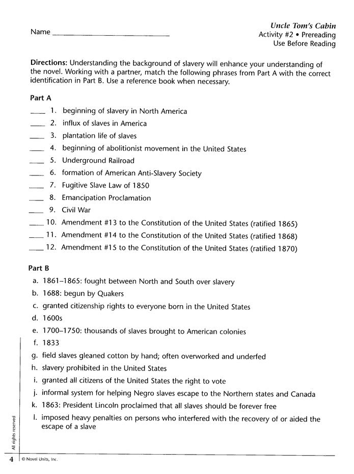 Uncle Tom's Cabin, Novel Units Student Packet, Grades 9-12