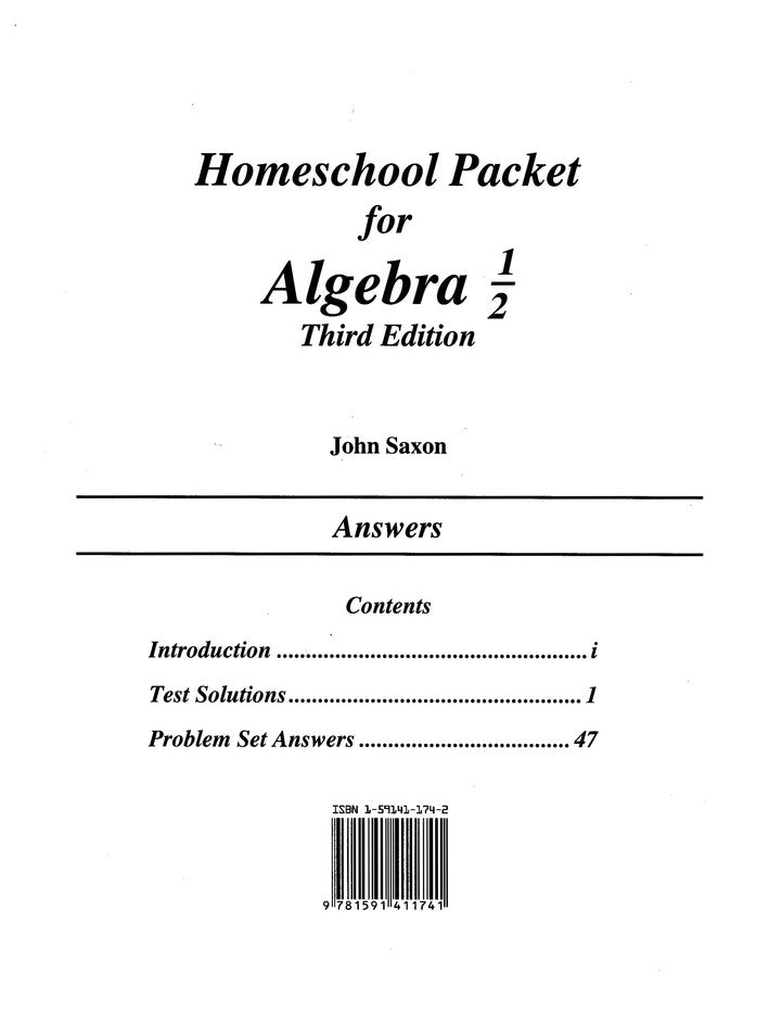 Saxon Algebra 1/2 Answer Key & Test Forms, 3rd Edition