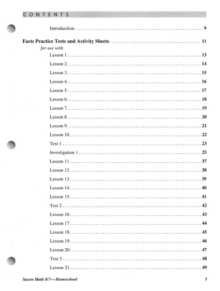 Saxon Math 8/7, 3rd Edition, Tests & Worksheets