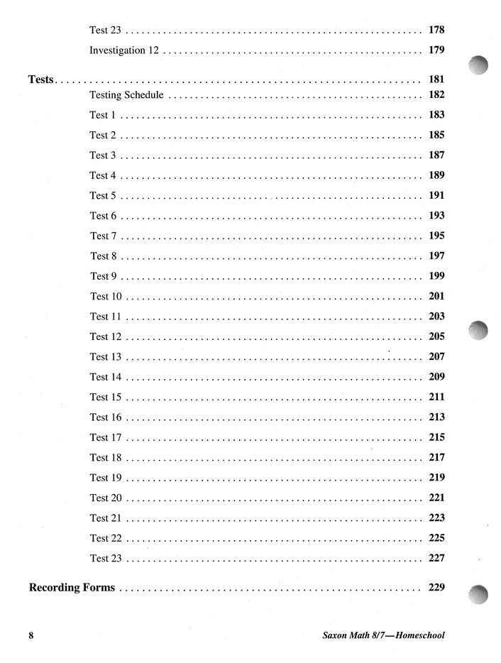 Saxon Math 8/7, 3rd Edition, Tests & Worksheets