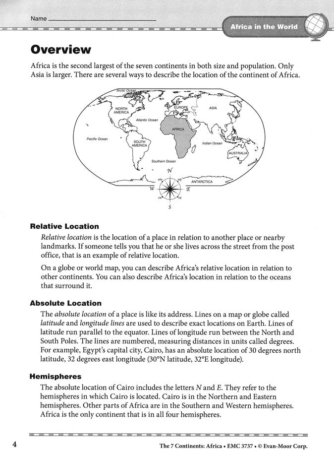 The Seven Continents: Africa, Grades 4-6+