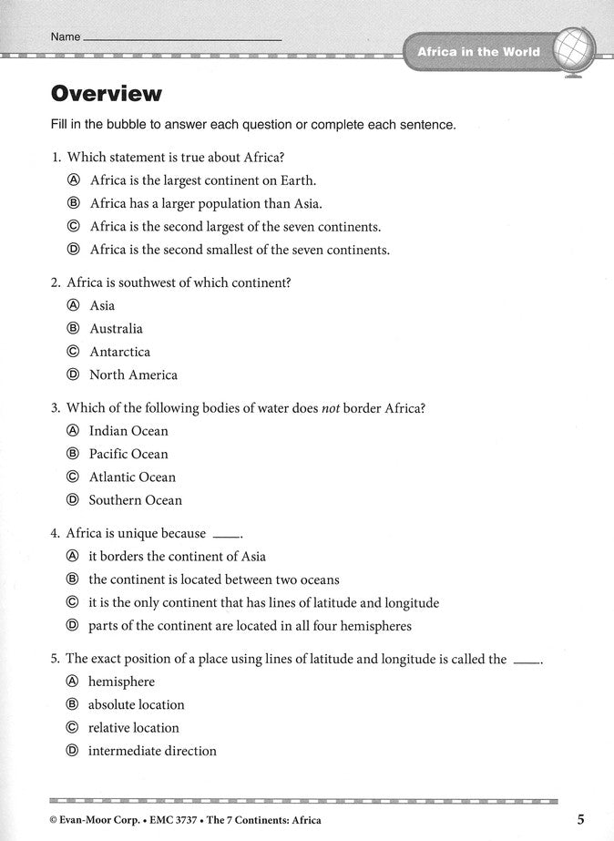 The Seven Continents: Africa, Grades 4-6+