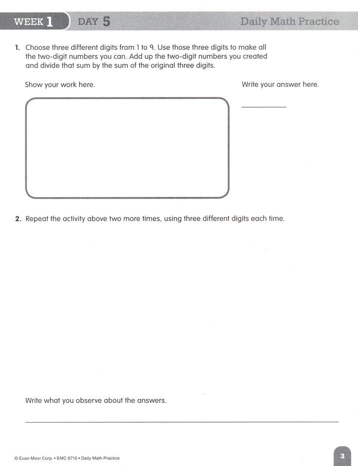 Daily Math Practice, Grade 5 Student Workbook