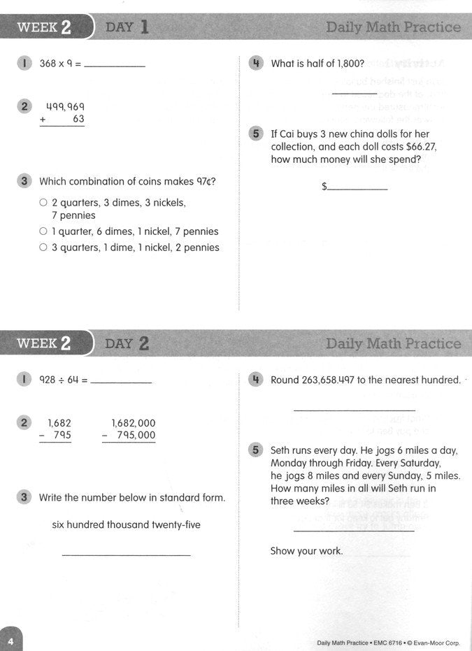 Daily Math Practice, Grade 6 Student Workbook