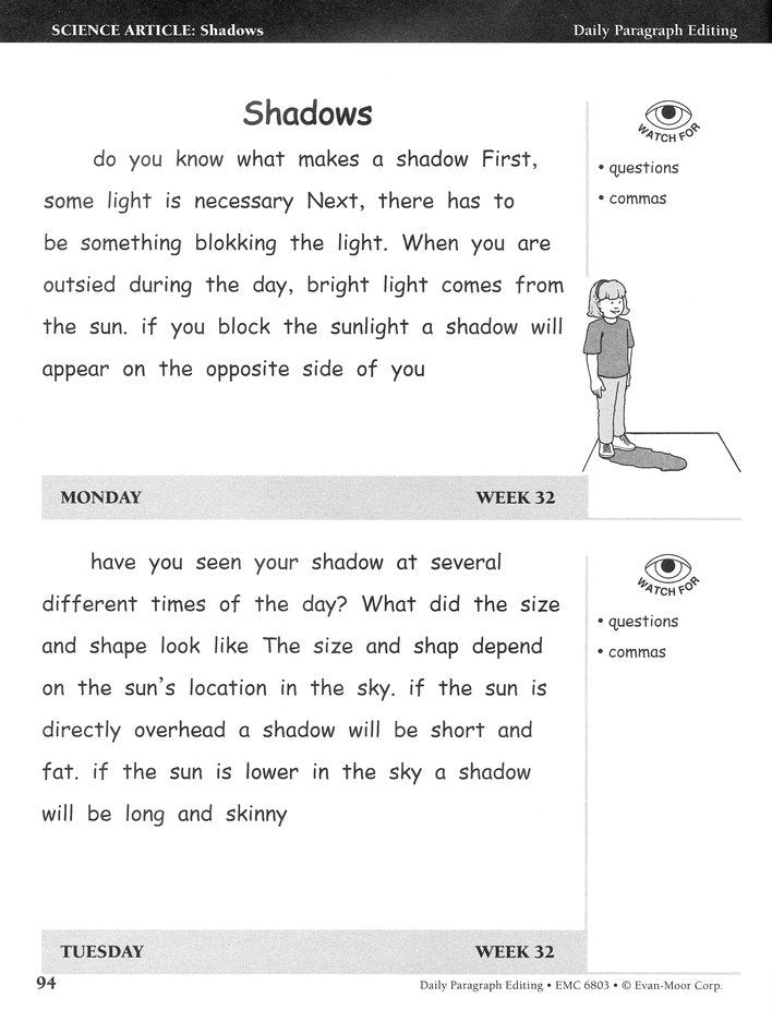 Daily Paragraph Editing, Grade 3 Student Workbook