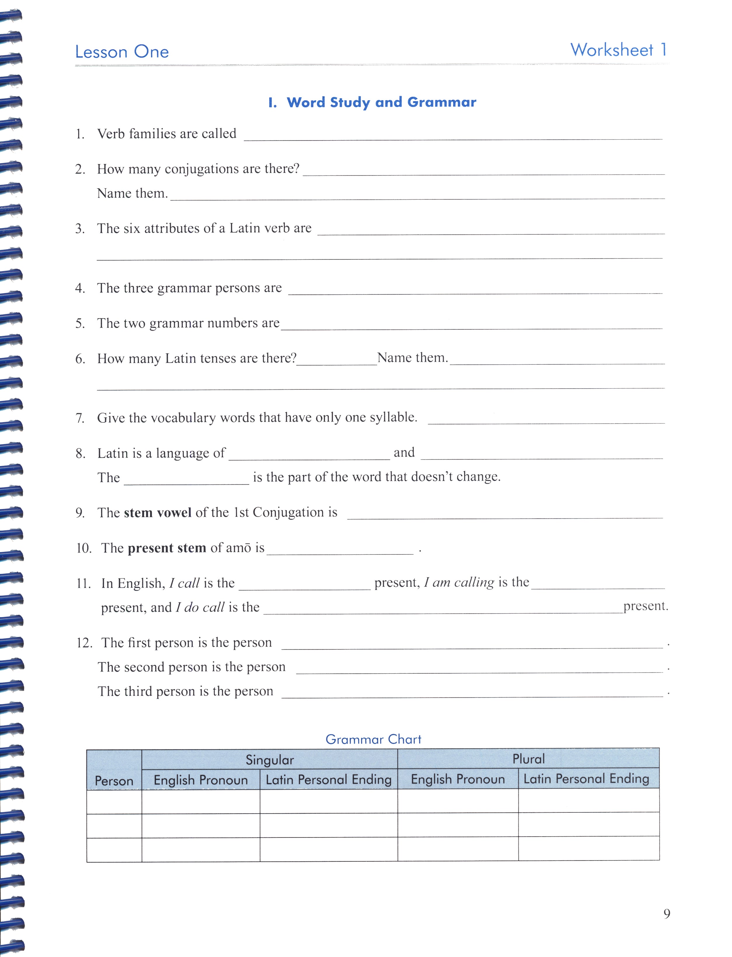 First Form Latin Student Workbook (Charter Version)