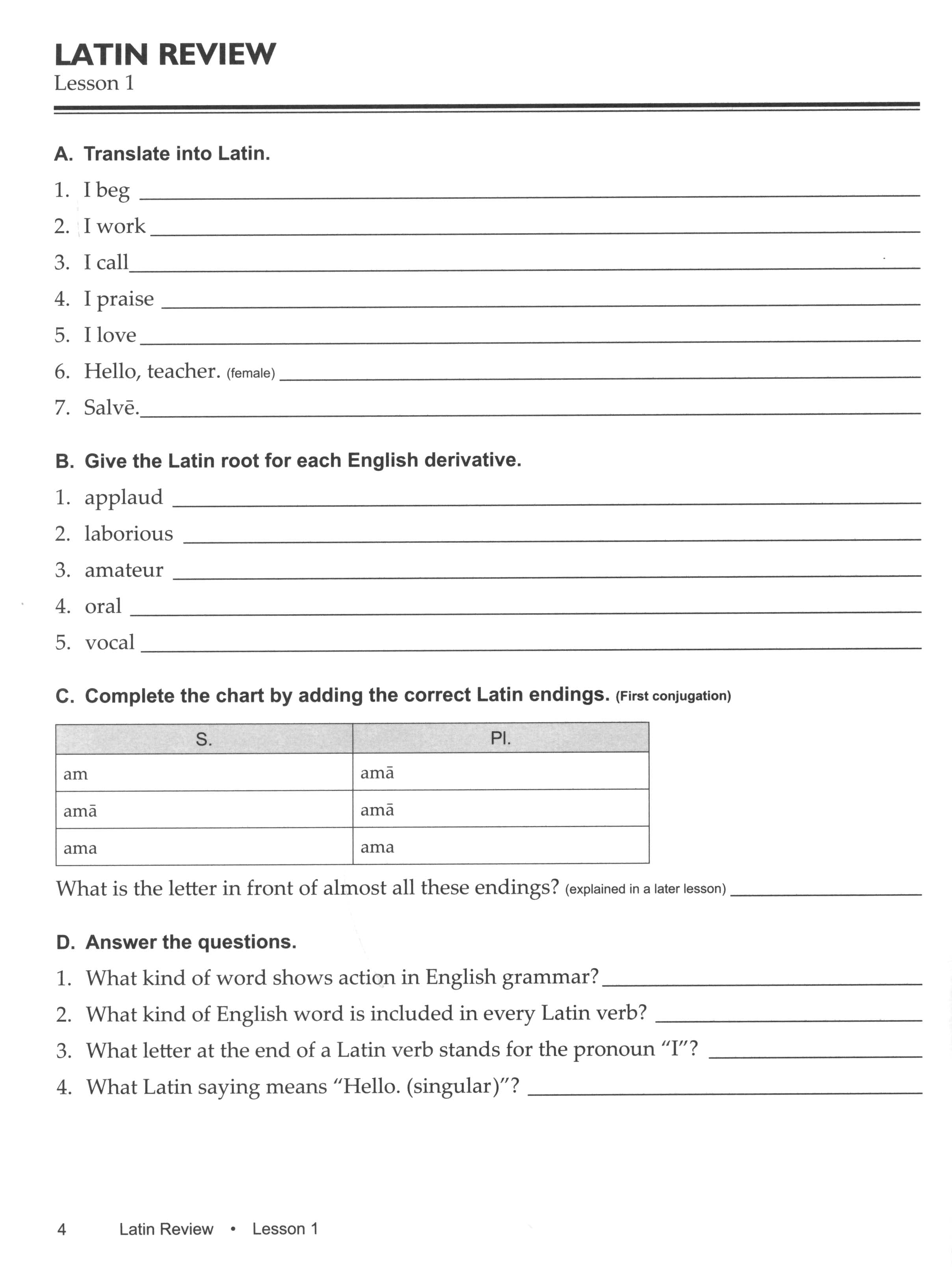 Grammar School Latin Review Worksheets (Charter Version)