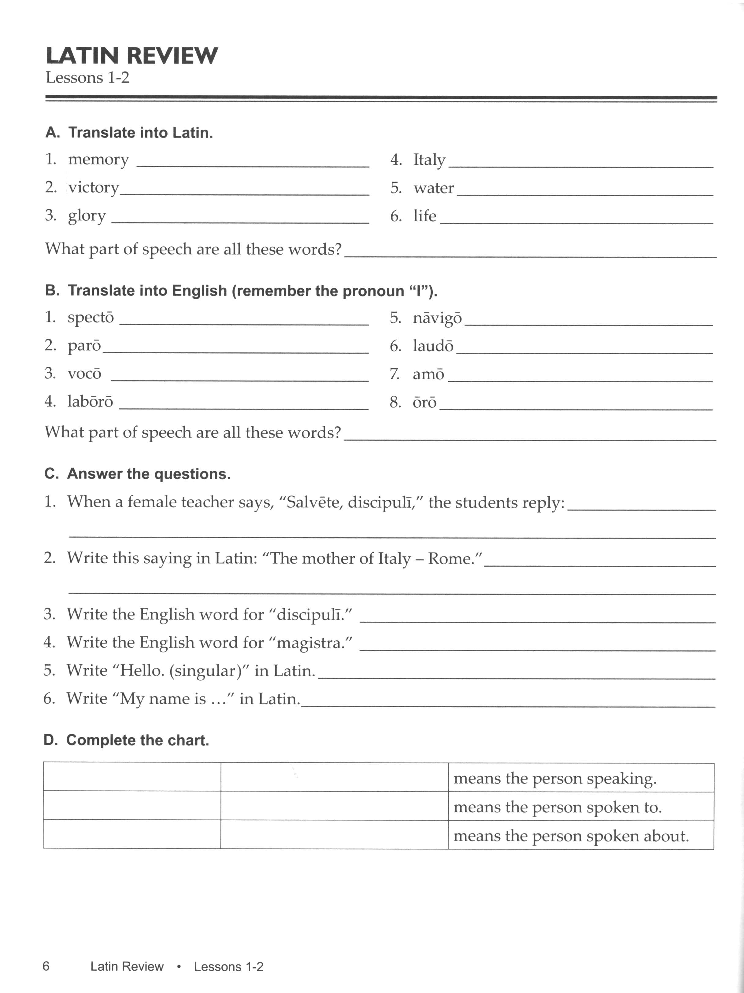 Grammar School Latin Review Worksheets (Charter Version)