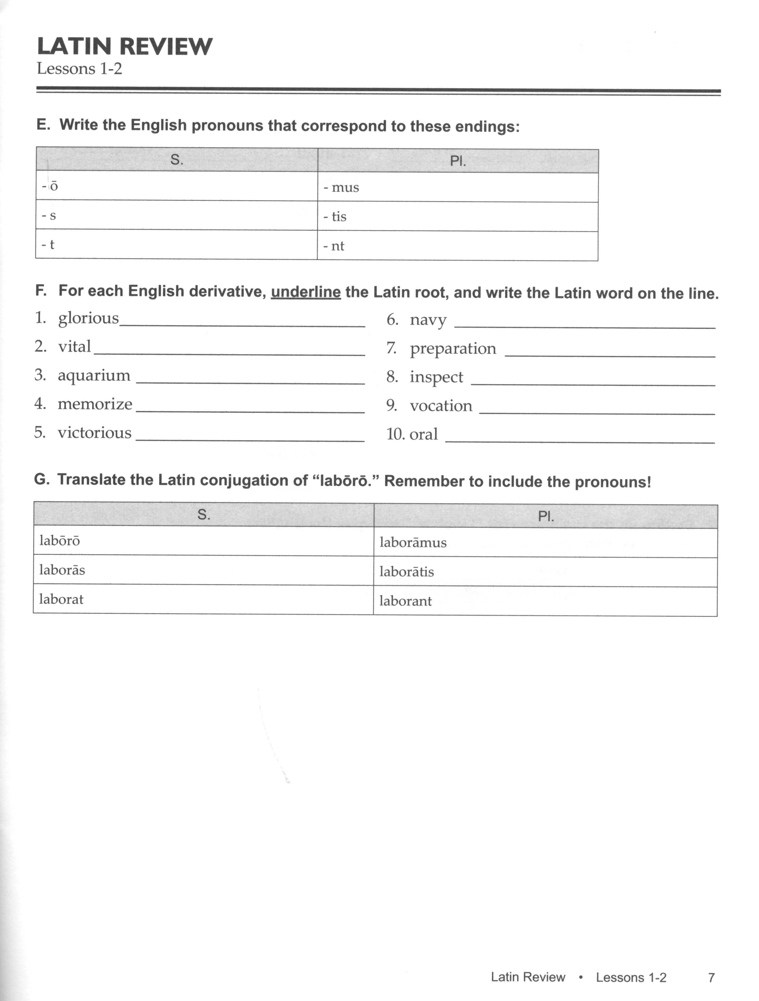 Grammar School Latin Review Worksheets (Charter Version)