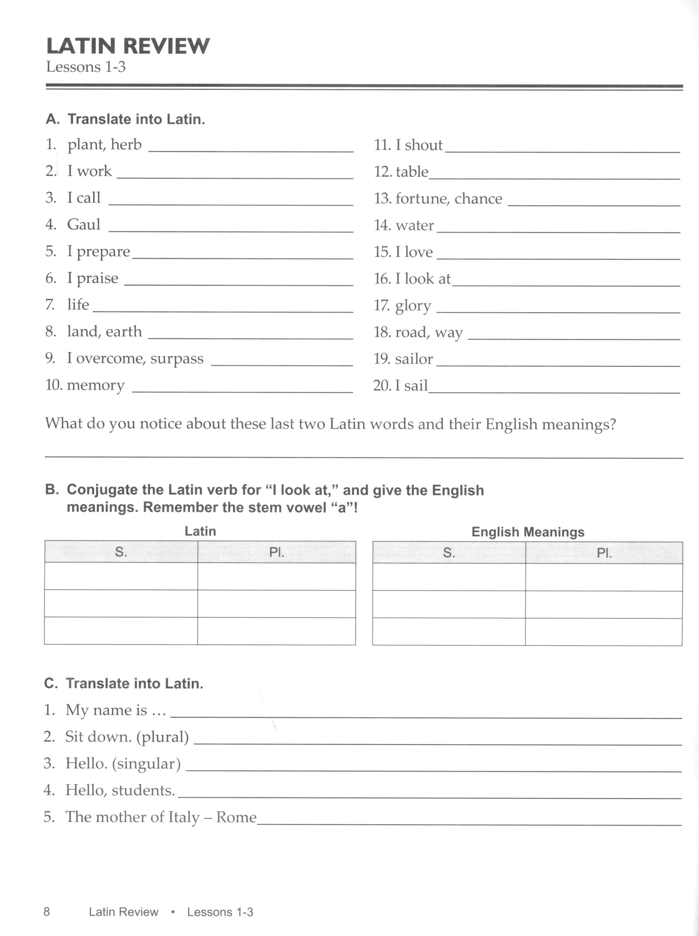 Grammar School Latin Review Worksheets (Charter Version)