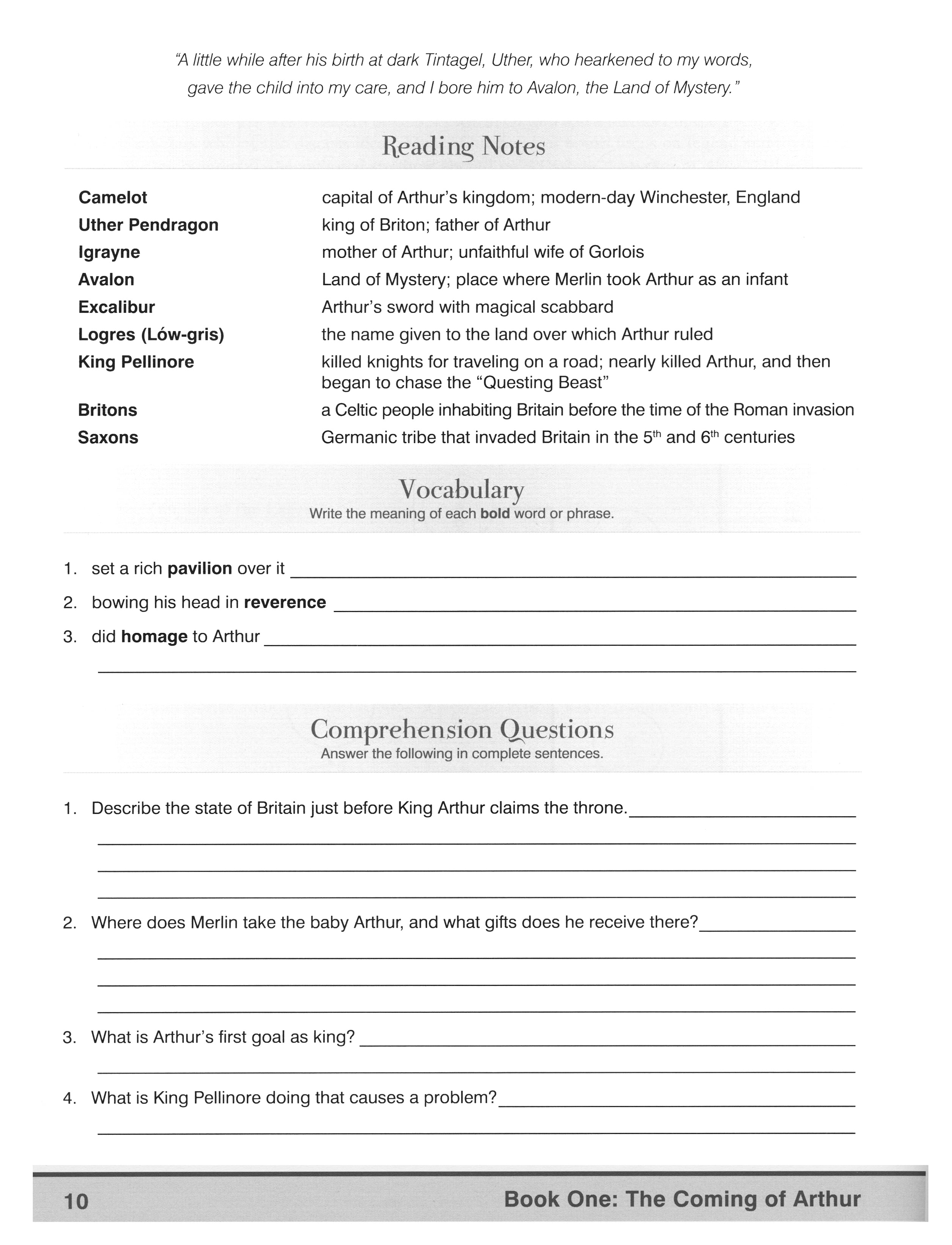 King Arthur and His Knights of the Round Table Student Study Guide (Charter Version)