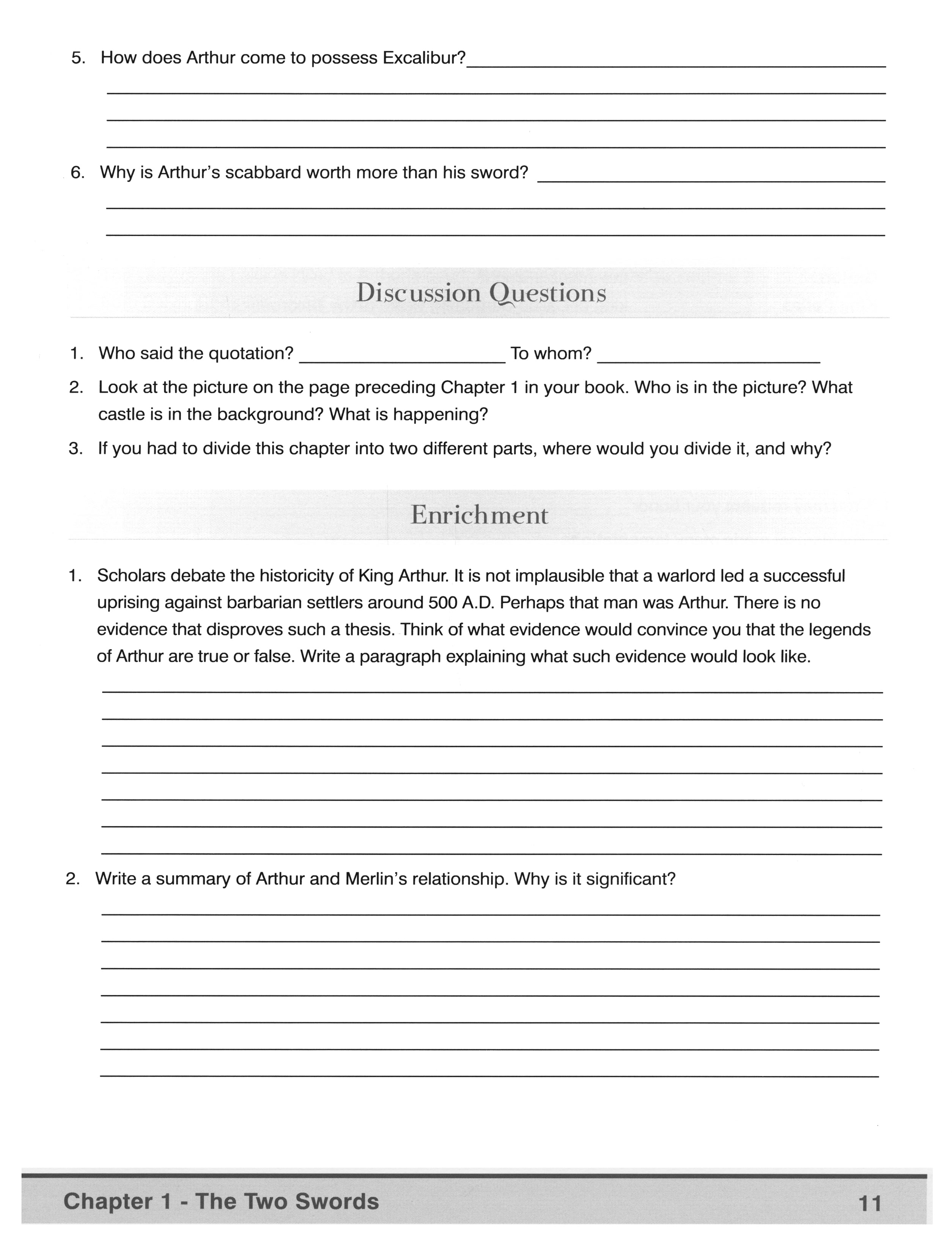 King Arthur and His Knights of the Round Table Student Study Guide (Charter Version)