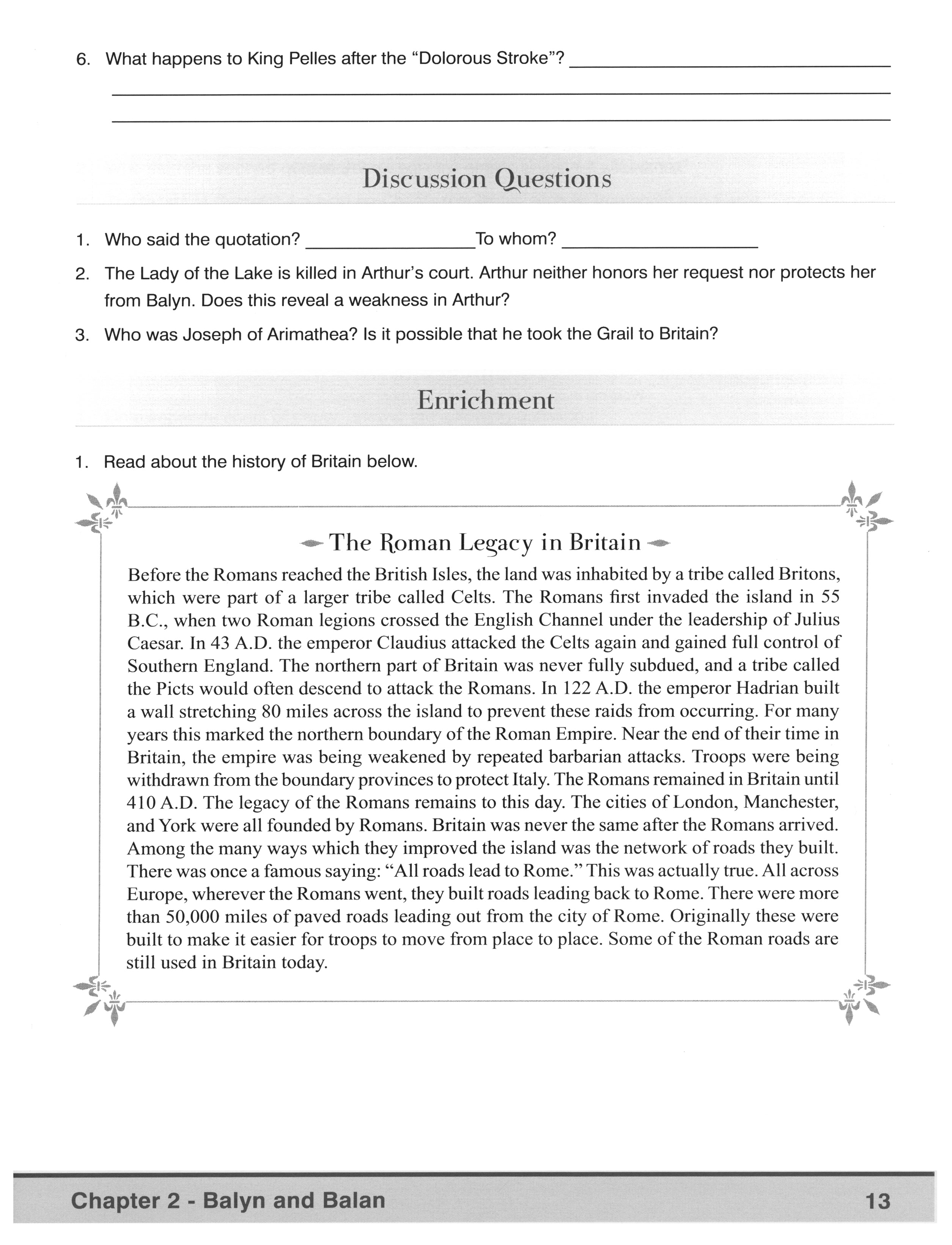 King Arthur and His Knights of the Round Table Student Study Guide (Charter Version)