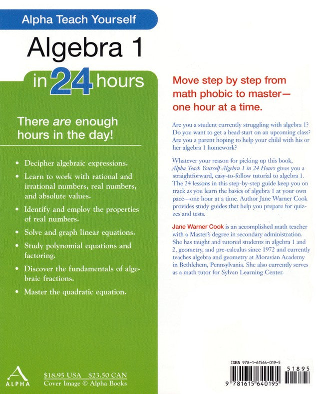 Teach Yourself Algebra 1 in 24 Hours