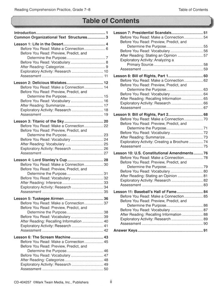 Reading Comprehension Practice, Grades 7-8