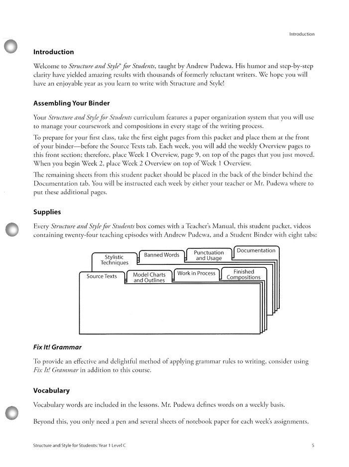 Structure and Style for Students: Year 1 Level C  Student Packet Only