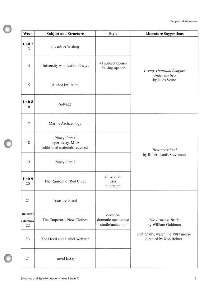 Structure and Style for Students: Year 1 Level C  Student Packet Only