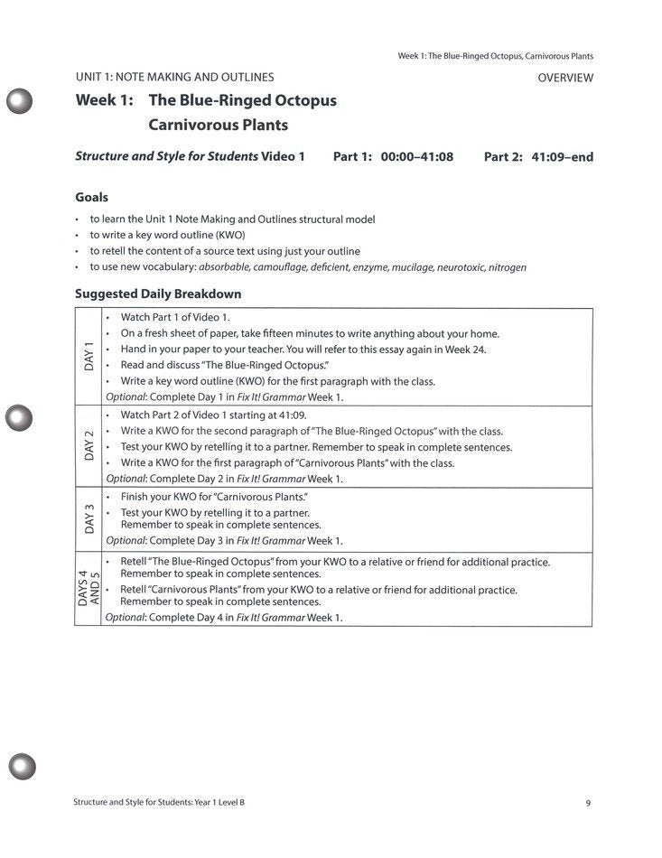 Structure and Style for Students: Year 1 Level B Basic (on DVD)