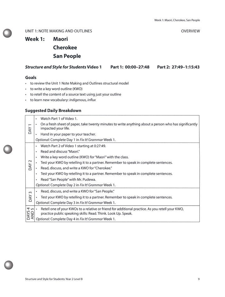 Structure And Style For Students: Year 2 Level B Binder And Student Pa