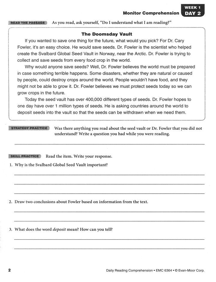 Daily Reading Comprehension, Grade 4 Student Workbook