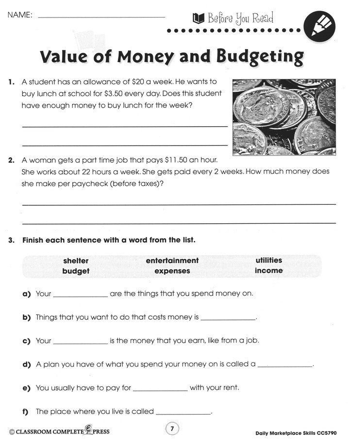 Daily Marketplace Skills, Grades 6-12