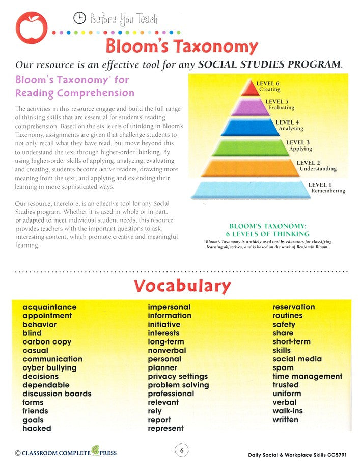 Daily Social & Workplace Skills, Grades 6-12