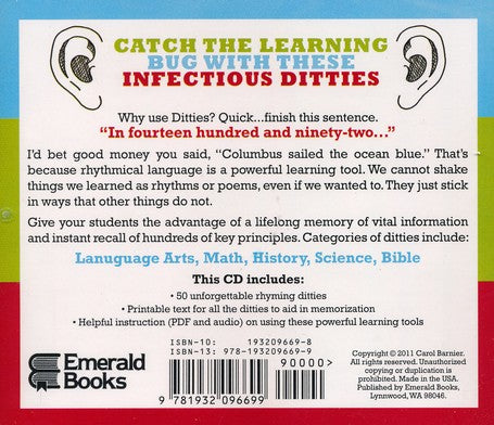 Ditty Bugs CD: 50 Powerful Memory Rhymes that Will Lock in Learning for your Students