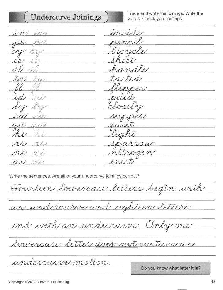 Cursive Writing Grade 6