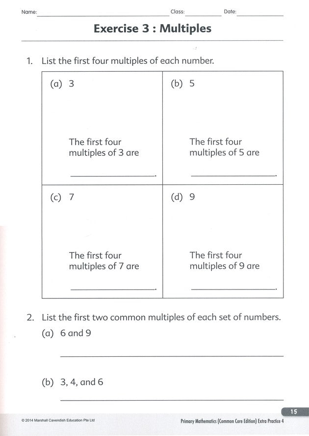 Primary Mathematics Extra Practice 4 Common Core Edition